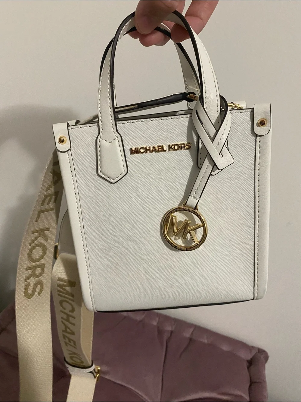 Michael Kors White Saffiano Mini Satchel with Branded Strap NEW WITHOUT TAG